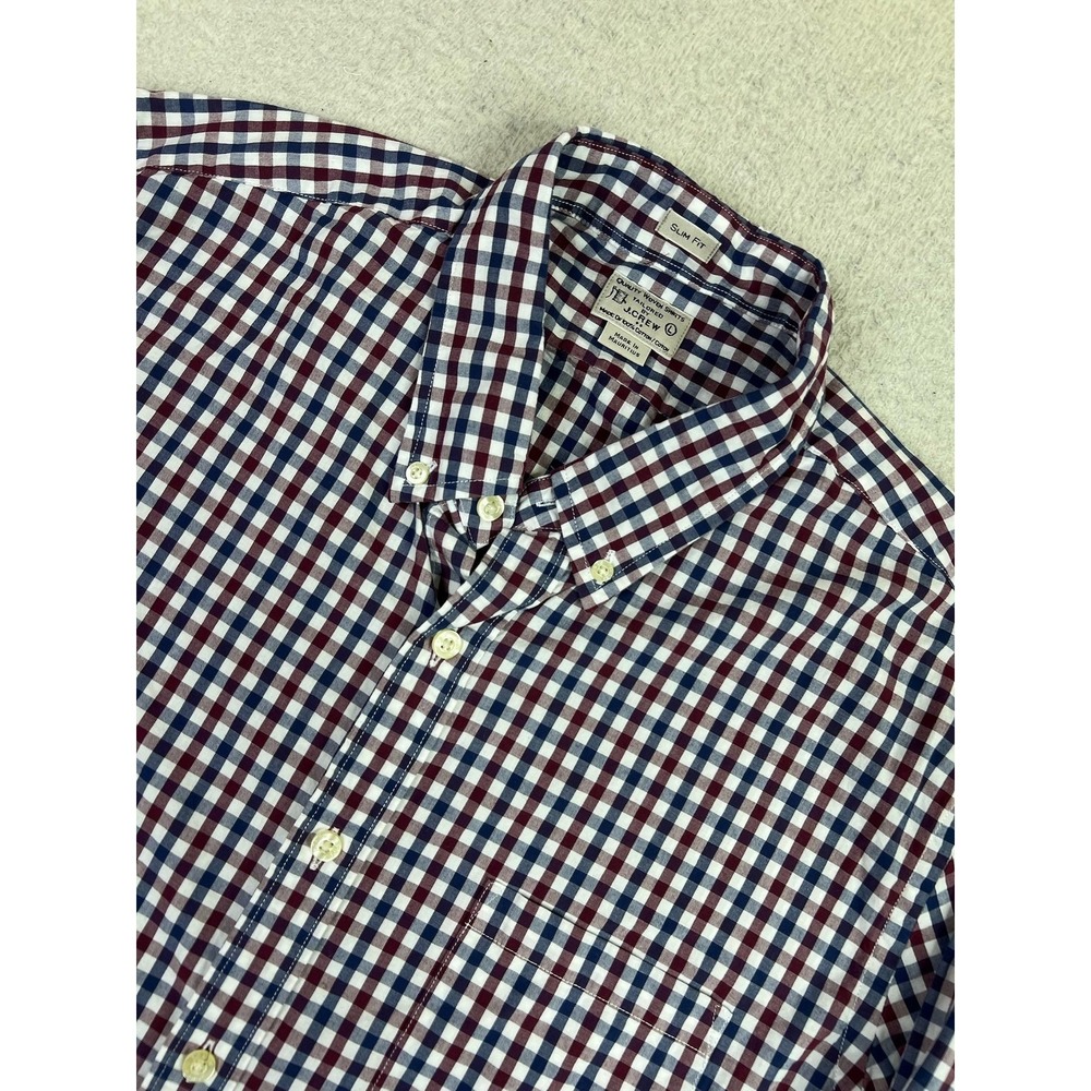 J Crew Shirt Mens Large Red‎ Blue Gingham Check Slim Fit Button Down Long Sleeve